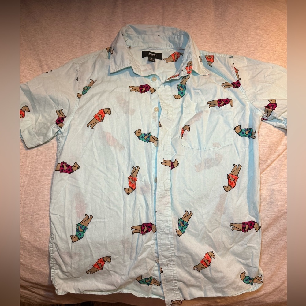 Boys short sleeve Bear button up shirt